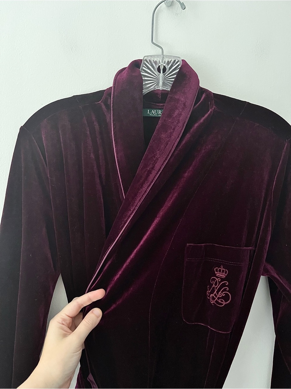 Lauren Ralph Lauren Velvet Shawl Long Bath Robe Logo Red Small - Picture 5 of 13